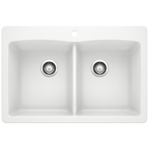 B440221 Diamond White/Color Dual Mount Double Bowl Kitchen Sink - White