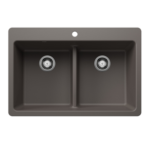 B443208 Liven White/Color Dual Mount Double Bowl Kitchen Sink - Volcano Gray