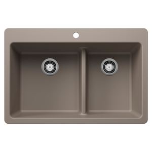 B443214 Liven White/Color Dual Mount Double Bowl Kitchen Sink - Truffle