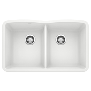 B440185 Diamond White/Color Undermount - Double Bowl Kitchen Sink - White