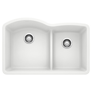 B441593 Diamond White/Color Undermount - Double Bowl Kitchen Sink - White