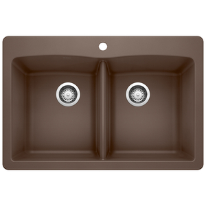 B440218 Diamond White/Color Dual Mount Double Bowl Kitchen Sink - Cafe Brown