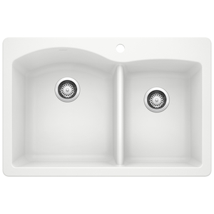 B440216 Diamond White/Color Dual Mount Double Bowl Kitchen Sink - White