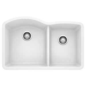 B440180 Diamond White/Color Undermount - Double Bowl Kitchen Sink - White