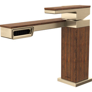 D65022LFGLTK Frank Lloyd Wright Single Hole Bathroom Faucet - Luxe Gold / Wood