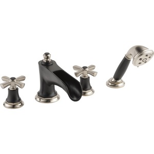 DT67461NKBLLHP/DHX661NKBL/DR64 Rook Deck Mount With Handshower Tub Faucet - Luxe Nickel / Matte Black DT67461NKBLLHP/DHX661NKBL/DR64 Rook Deck Mount With Handshower Tub Faucet - Luxe Nickel / Matte Black