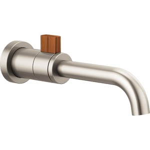 DT65735LFNKTK/DR65700 Litze Wall Mount Bathroom Faucet Bathroom Faucet - Brilliance Luxe Nickel / Teak Wood DT65735LFNKTK/DR65700 Litze Wall Mount Bathroom Faucet Bathroom Faucet - Brilliance Luxe Nickel / Teak Wood