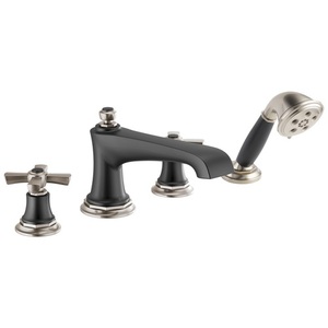 DT67460NKBLLHP/DHX661NKBL/DR64707 Rook Deck Mount With Handshower Tub Faucet - Luxe Nickel / Matte Black