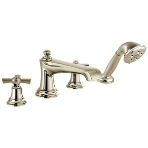 DT67460PNLHP/DHX661PN/DR64707 Rook Deck Mount With Handshower Tub Faucet - Brilliance Polished Nickel