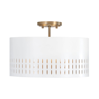  Dash Semi Flush Mount Ceiling Light - Aged Brass and White