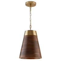  Down Light Pendant Light - Wood and Brass