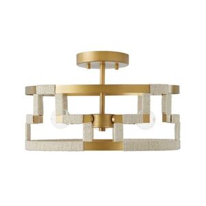 C241031NL Hala Semi Flush Mount Ceiling Light - Bleached Natural Jute / Patinaed Brass