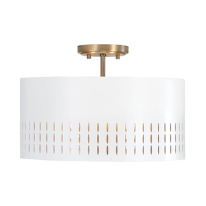 C250231AW Dash Semi Flush Mount Ceiling Light - Aged Brass and White