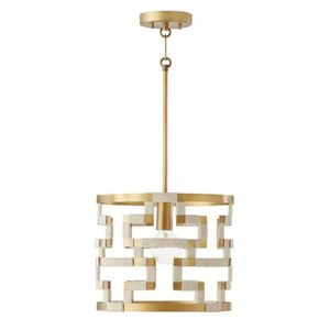 C341011NL Hala Entrance / Foyer Pendant Light - Bleached Natural Jute / Patinaed Brass