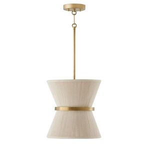 C341211NP Cecilia Down Light Pendant Light - leached Natural Rope / Patinaed Brass