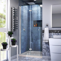  Aqua Fold Shower Door - Swing Shower Door - Chrome / Biscuit Base
