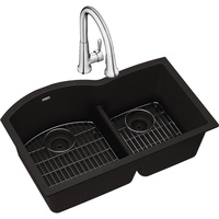  Quartz Classic White/Color Undermount - Double Bowl Kitchen Sink - Black