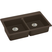  Quartz Classic White/Color Double Bowl Kitchen Sink - Mocha