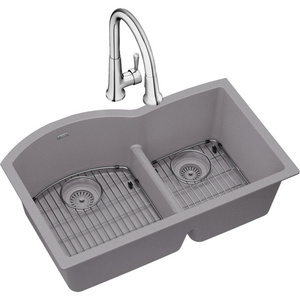 EELGHU3322RGS0FC Quartz Classic White/Color Undermount - Double Bowl Kitchen Sink - Greystone