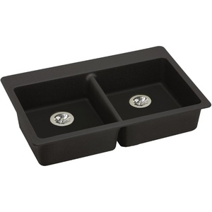 EELGAD3322PDBK0 Quartz Classic White/Color Double Bowl Kitchen Sink - Black