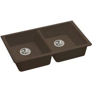 EELGUAD3319PDMC0 Quartz Classic White/Color Undermount - Double Bowl Kitchen Sink - Mocha EELGUAD3319PDMC0 Quartz Classic White/Color Undermount - Double Bowl Kitchen Sink - Mocha