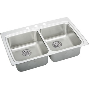 ELRADQ332265PD3 Dayton Stainless Steel Double Bowl Kitchen Sink - Stainless Steel ELRADQ332265PD3 Dayton Stainless Steel Double Bowl Kitchen Sink - Stainless Steel