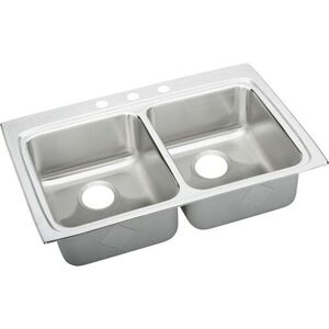 ELRADQ3322500 Lustertone Stainless Steel Double Bowl Kitchen Sink - Lustrous Satin