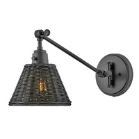  Arti 1 Bulb Wall Sconce - Black w/Black Natural Rattan Shade