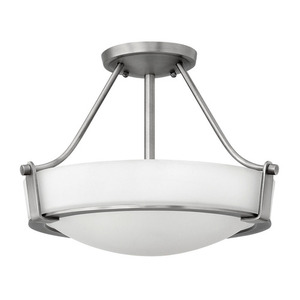 H3220AN Hathaway Semi Flush Mount Ceiling Light - Antique Nickel / White