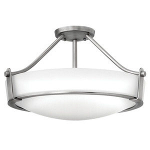 H3221AN Hathaway Semi Flush Mount Ceiling Light - Antique Nickel / White