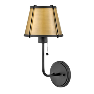 H4890BKLDB Clarke 1 Bulb Wall Sconce - Black with Lacquered Dark Brass accents