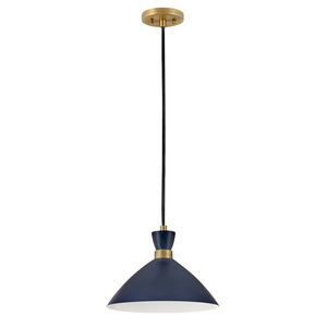 H83257MVHB Simon Down Light Pendant Light - Matte Navy w/Heritage Brass accents