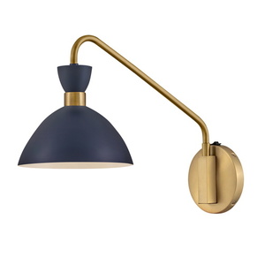 H83250MVHB Simon 1 Bulb Wall Sconce - Matte Navy w/Heritage Brass accents