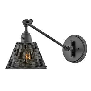 H3690BKBKT Arti 1 Bulb Wall Sconce - Black w/Black Natural Rattan Shade H3690BKBKT Arti 1 Bulb Wall Sconce - Black w/Black Natural Rattan Shade