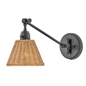 H3690BKNAT Arti 1 Bulb Wall Sconce - Black w/Light Natural Rattan Shade H3690BKNAT Arti 1 Bulb Wall Sconce - Black w/Light Natural Rattan Shade