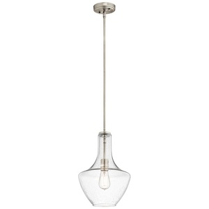 KK42141NICS Everly Down Light Pendant Light - Brushed Nickel / Clear Seeded