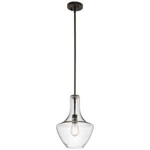 KK42141OZCS Everly Down Light Pendant Light - Olde Bronze / Clear Seeded