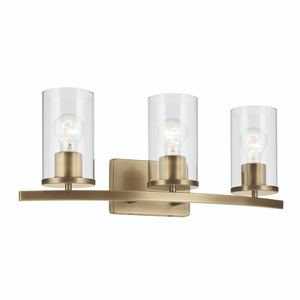 KK45497NBRCLR Crosby 3 Bulb Bathroom Lighting - Natural Brass