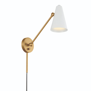 KK52485NBRW Sylvia 1 Bulb Wall Sconce - Natural Brass/White