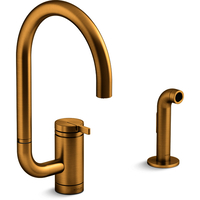  Components Single Handle Kitchen Faucet - Vibrant Brushed Moderne Brass