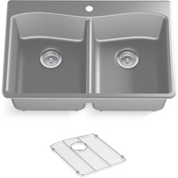  Kennon White/Color Dual Mount Double Bowl Kitchen Sink - Matte Grey