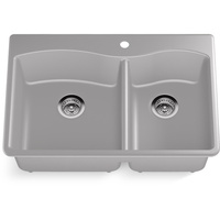  Kennon White/Color Dual Mount Double Bowl Kitchen Sink - Matte Grey