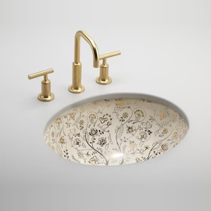 K14218-T9-47 Mille Fleurs Undermount Style Bathroom Sink - Almond