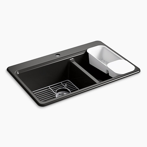 K8669-1A2-7 Riverby White/Color Double Bowl Kitchen Sink - Black