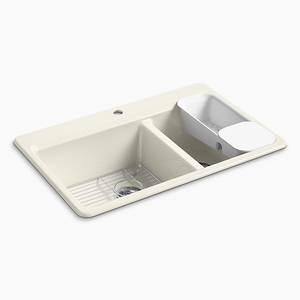 K8669-1A2-96 Riverby White/Color Double Bowl Kitchen Sink - Biscuit