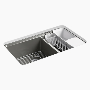 K8669-5UA3-58 Riverby White/Color Undermount - Double Bowl Kitchen Sink - Thunder Grey K8669-5UA3-58 Riverby White/Color Undermount - Double Bowl Kitchen Sink - Thunder Grey