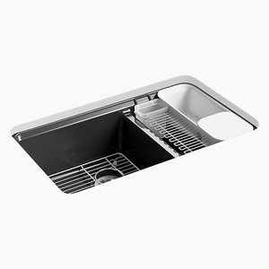 K8669-5UA3-7 Riverby White/Color Undermount - Double Bowl Kitchen Sink - Black