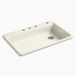 K8689-4-96 Riverby White/Color Single Bowl Kitchen Sink - Biscuit