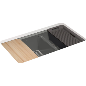 K8669-5UPC-58 Riverby White/Color Undermount - Double Bowl Kitchen Sink - Thunder Grey