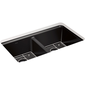 K8679-5UA1-7 Riverby White/Color Undermount - Double Bowl Kitchen Sink - Black Black